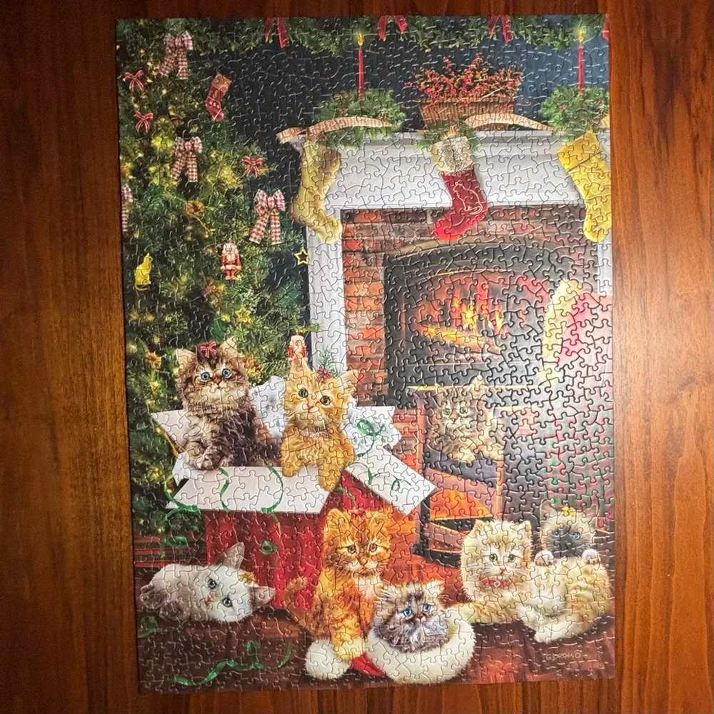 Cobble Hill Christmas Kittens Puzzle 1000 pc Jigsaw Cats Tree Presents Cute Cozy - Picture 3 of 4